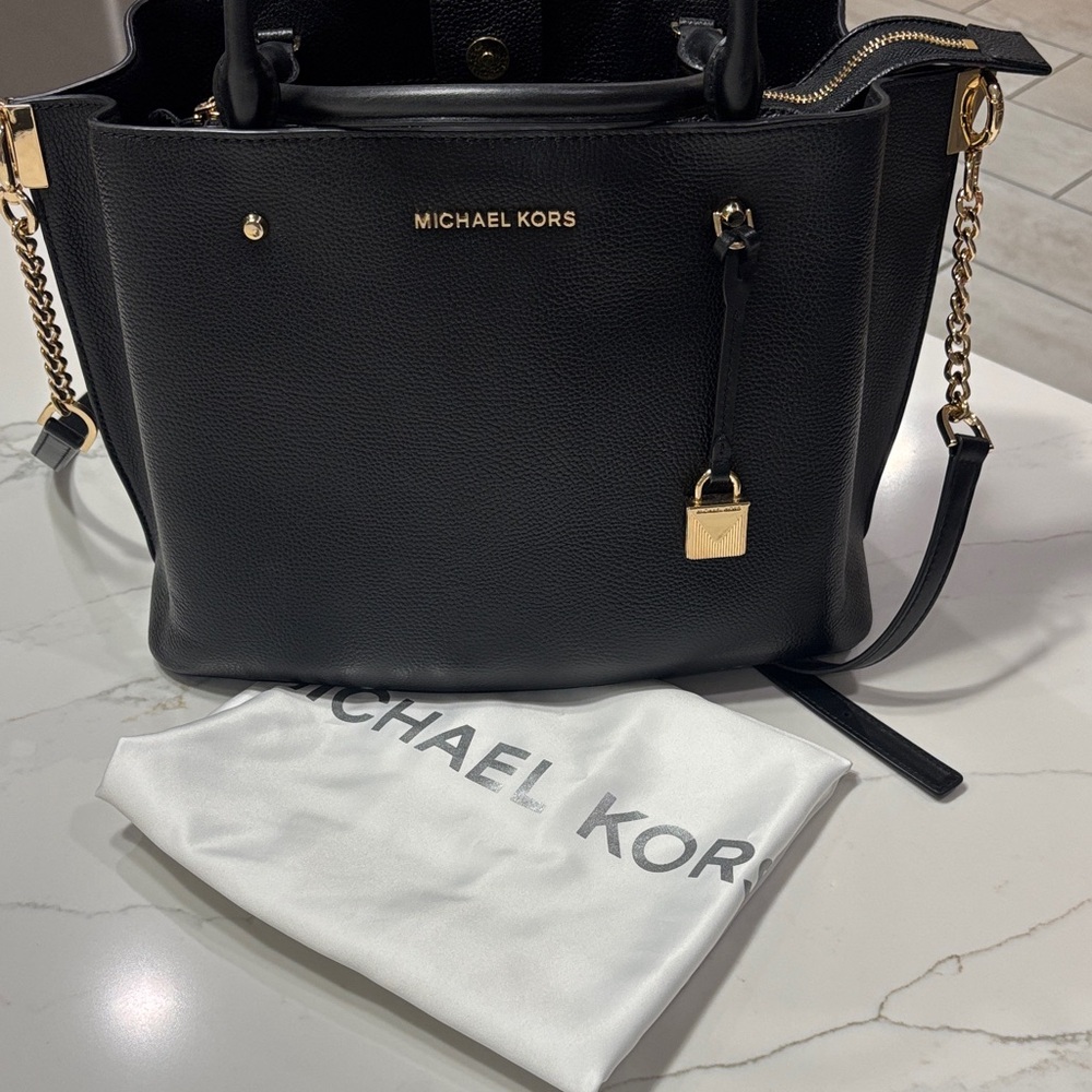 Michael Kors Black Leather Satchel with Gold Hardware - Picture 16 of 17